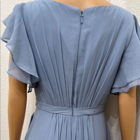 Azazie Blue Dress Maxi Scoop Neck Sheer Flutter Short Sleeve Maxi Dress Wedding - Picture 8 of 17